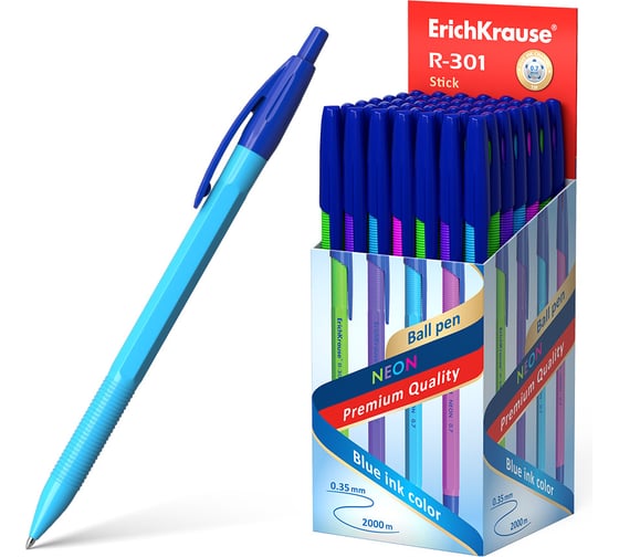 Изображение товара Ручка ErichKrause шариковая автоматическая R-301 Неон 1,0, цвет чернил синий 53343