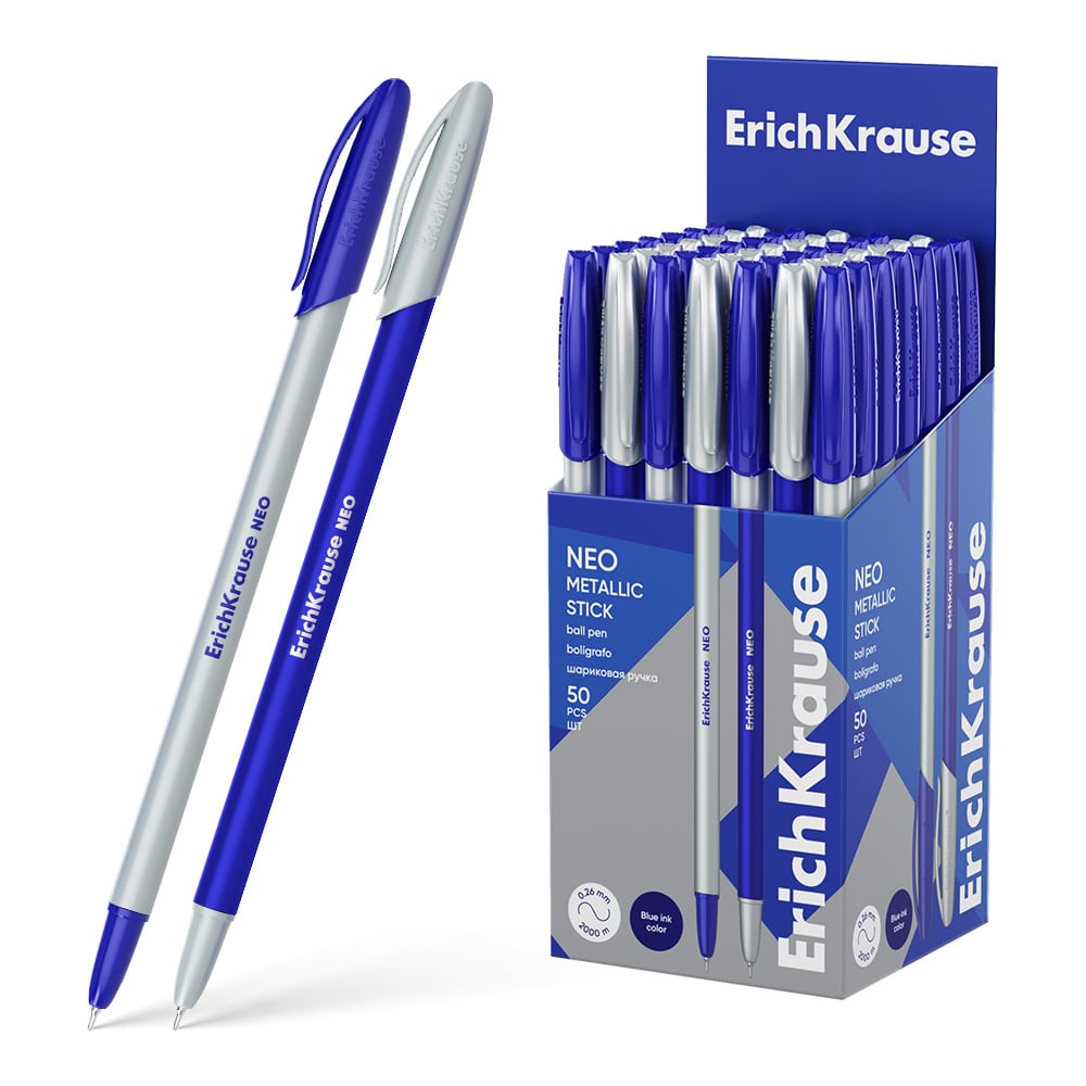 Изображение товара Ручка шариковая ErichKrause Neo Stick Metallic 0.7, синий чернила, упаковка 50 шт