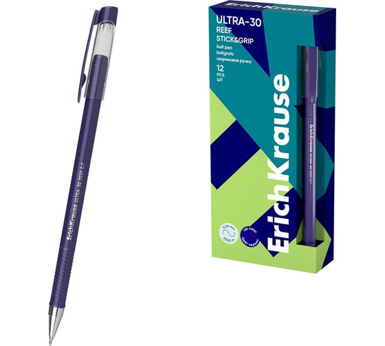 Изображение товара Ручка шариковая ErichKrause ULTRA-30 Stick Grip Reef 0.7, Super Glide Technology, цвет чернил синий (в коробке по 12 шт.) 63113