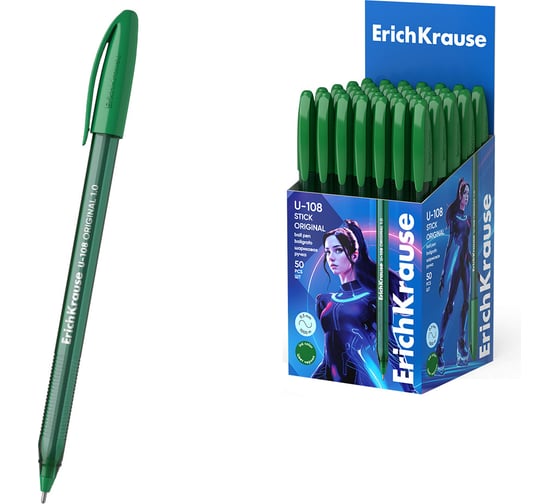 Изображение товара Ручка шариковая ErichKrause U-108 Stick Original 1.0, Ultra Glide Technology, цвет чернил зеленый (в коробке по 50 шт.) 63102