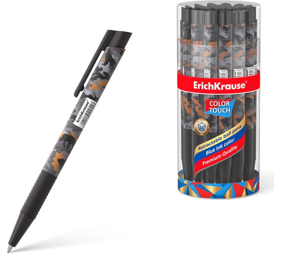 Изображение товара Ручка шариковая автоматическая ErichKrause ColorTouch Matic Grip Rough Native 0.7, цвет чернил синий (в тубусе по 24 шт.) 48782