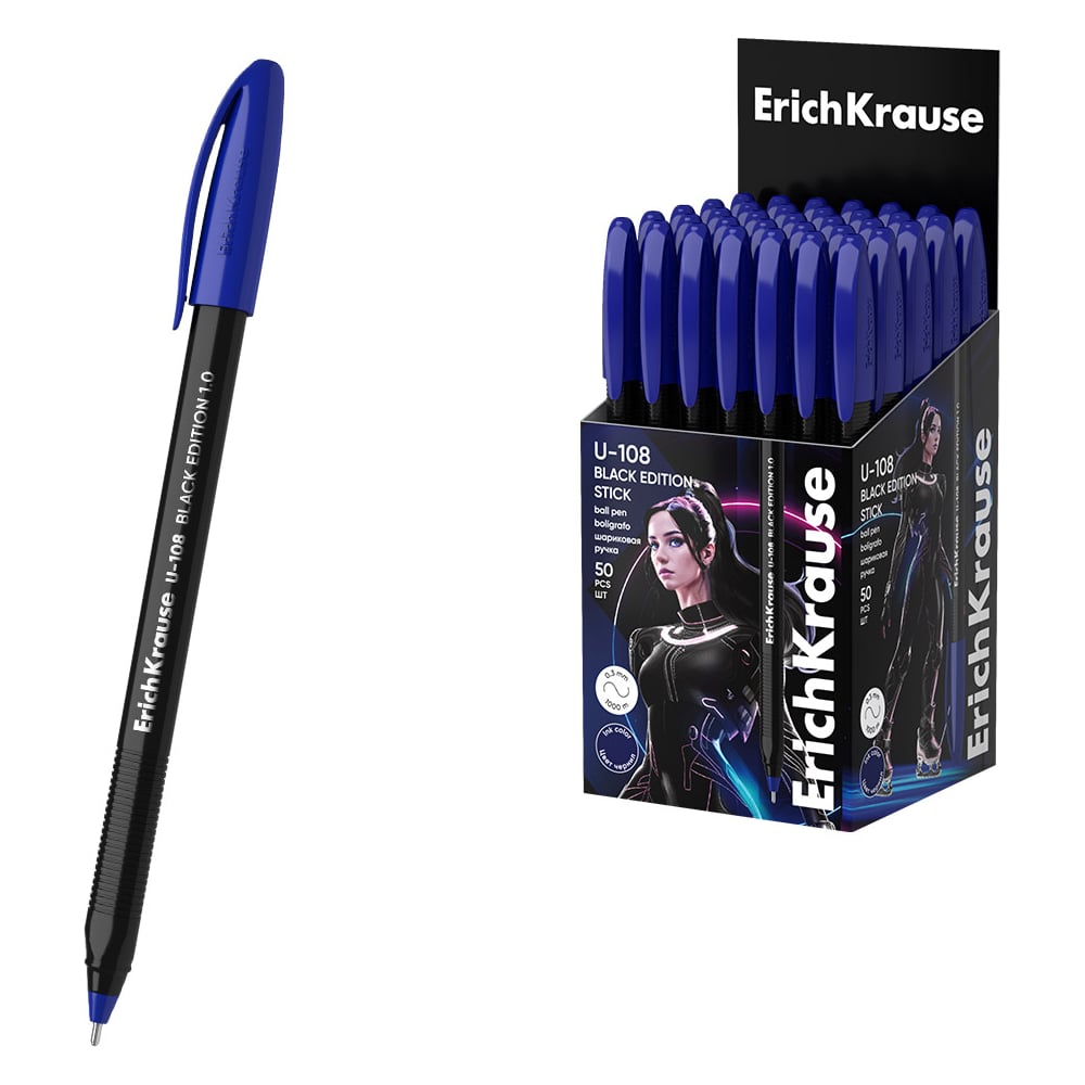 Изображение товара Ручка шариковая ErichKrause U-108 Stick Black Edition 1.0, Ultra Glide Technology, цвет чернил синий (в коробке по 50 шт.) 46777