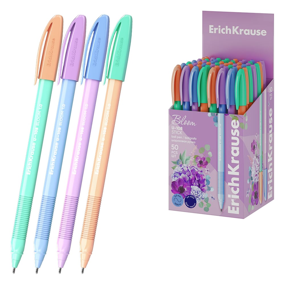 Изображение товара Ручка шариковая ErichKrause U-108 Stick Pastel Bloom 1.0, Ultra Glide Technology, цвет чернил синий (в коробке по 50 шт.) 61020