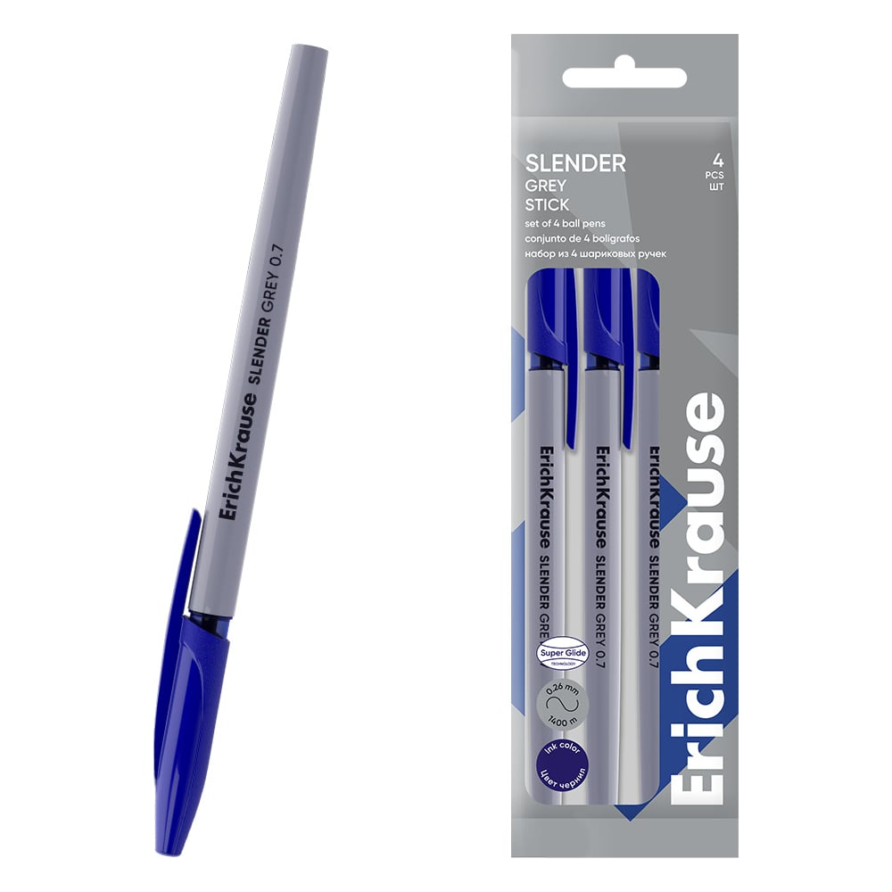 Изображение товара Набор из 4 шариковых ручек ErichKrause Slender Stick Grey 0.7