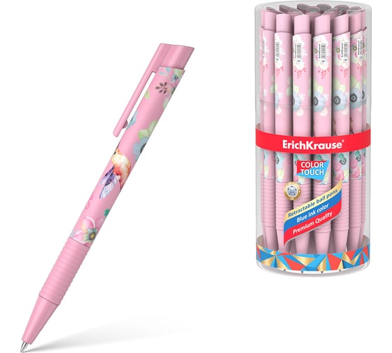 Изображение товара Ручка шариковая автоматическая ErichKrause ColorTouch Matic Grip Colibri 0.7, цвет чернил синий (в тубусе по 24 шт.) 56054