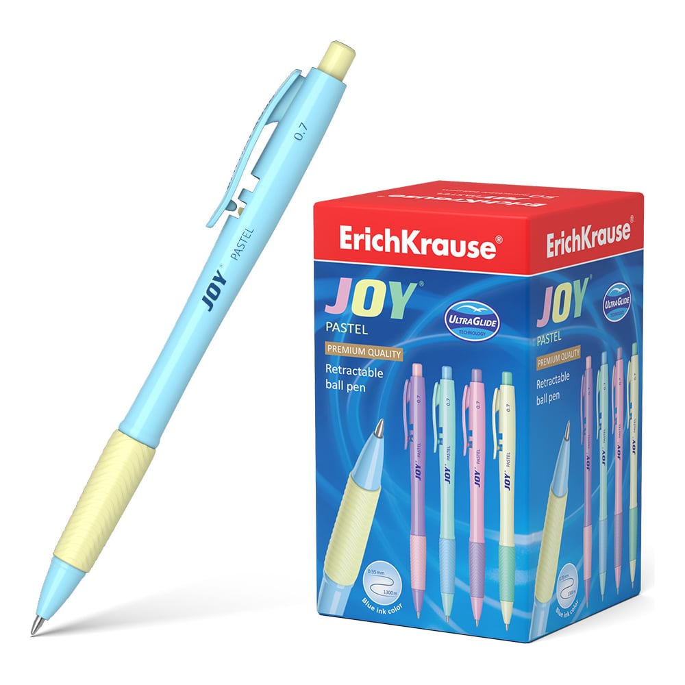 Изображение товара Ручка шариковая автоматическая ErichKrause JOY Matic Grip Pastel 0.7 синяя, набор 50 шт.