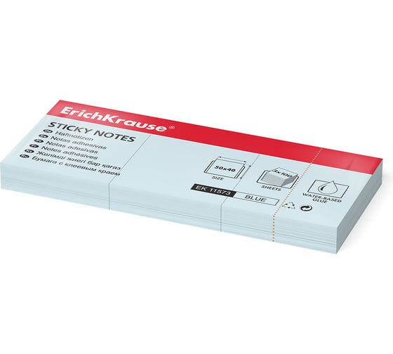 Изображение товара Бумага для заметок ErichKrause с клеевым краем, 50x40 мм, 300 листов, голубой 11573