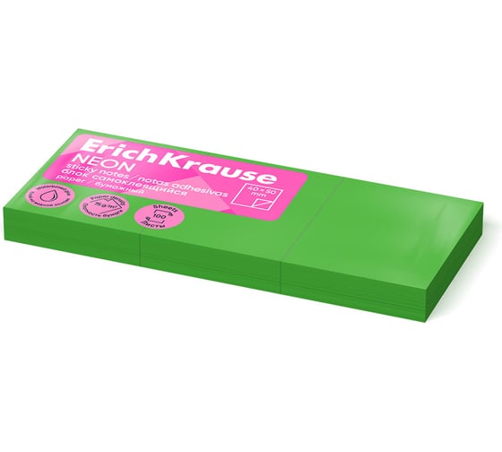 Изображение товара Блок самоклеящийся бумажный ErichKrause Neon, 40x50 мм, 300 листов, зеленый 61710