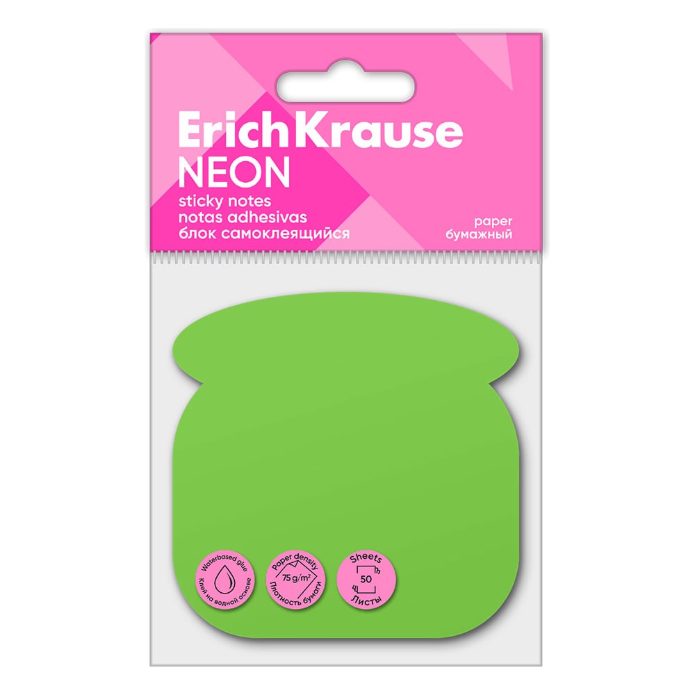 Изображение товара Блок самоклеящийся бумажный ErichKrause Phone Neon, 50 листов, зелёный