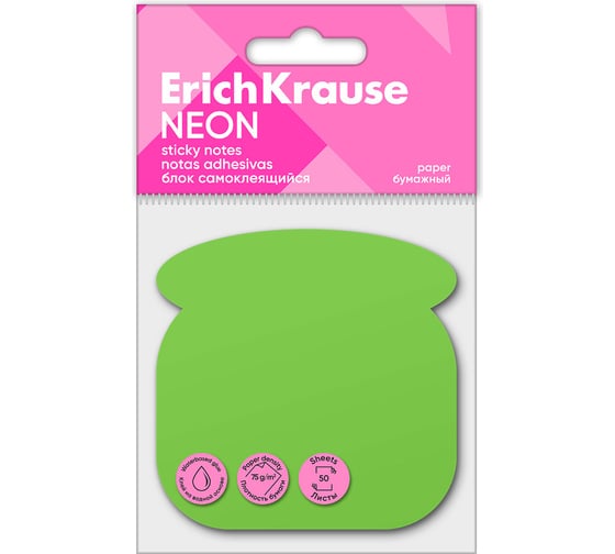 Изображение товара Блок самоклеящийся бумажный ErichKrause Phone Neon, 50 листов, зеленый 61730