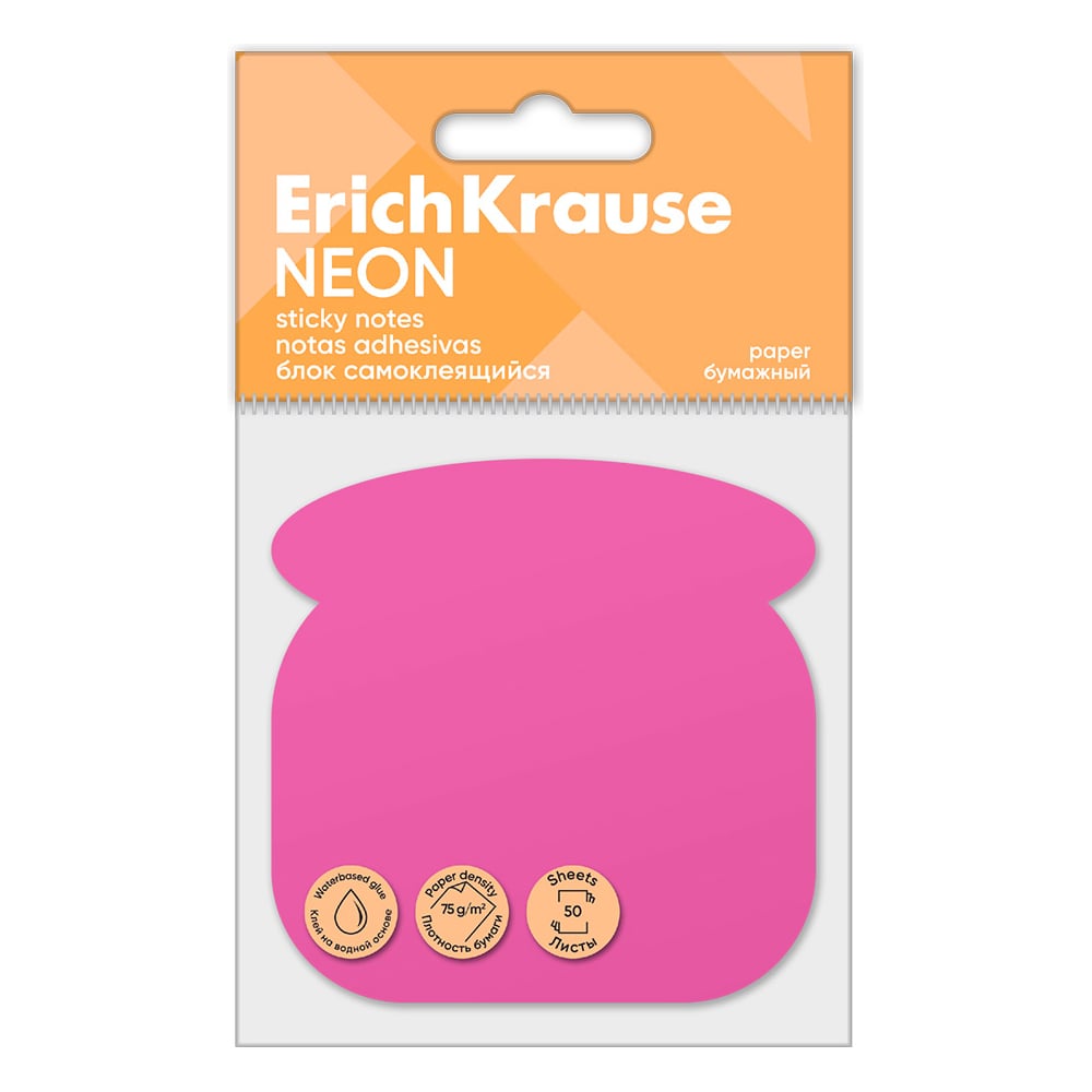 Изображение товара Блок самоклеящийся ErichKrause Phone Neon, 50 листов, розовый