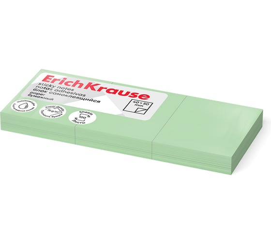Изображение товара Блок самоклеящийся бумажный ErichKrause 40x50 мм, 300 листов, зеленый 61706