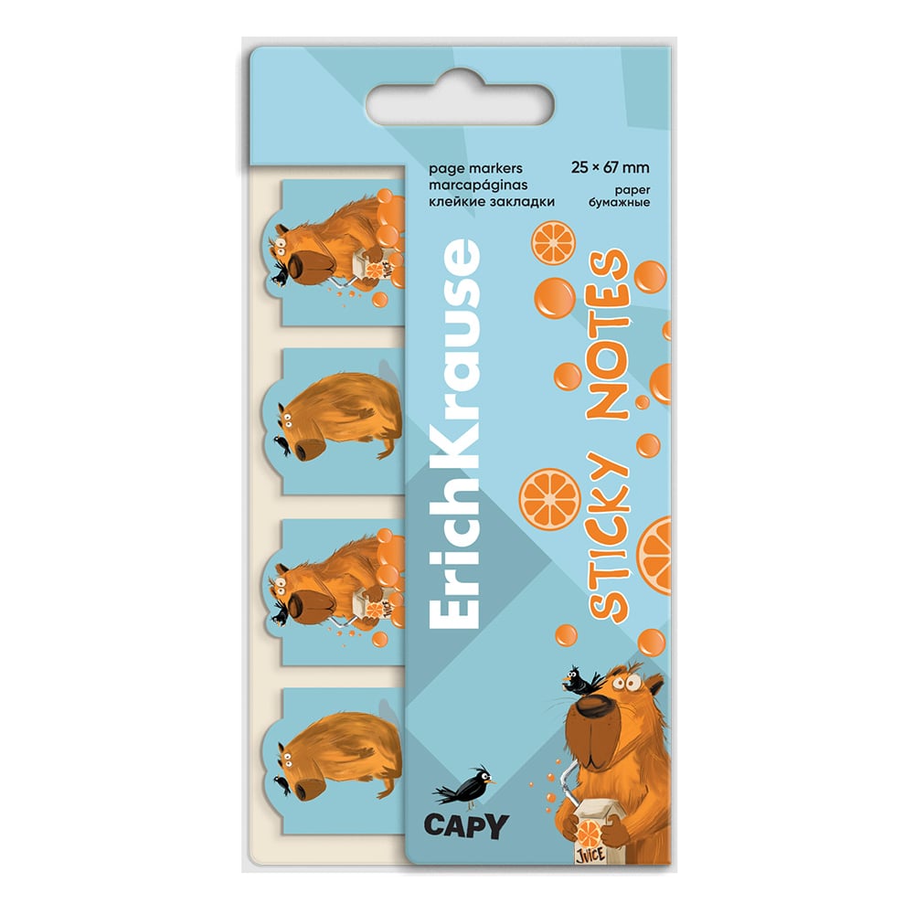 Изображение товара Клейкие бумажные закладки ErichKrause Happy Capy 25x67 мм 80 листов голубые