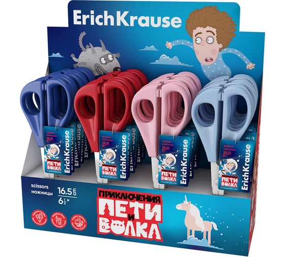 Изображение товара Ножницы ErichKrause Приключения Пети и Волка, 16.5 см, ассорти в дисплее по 24 шт 60496