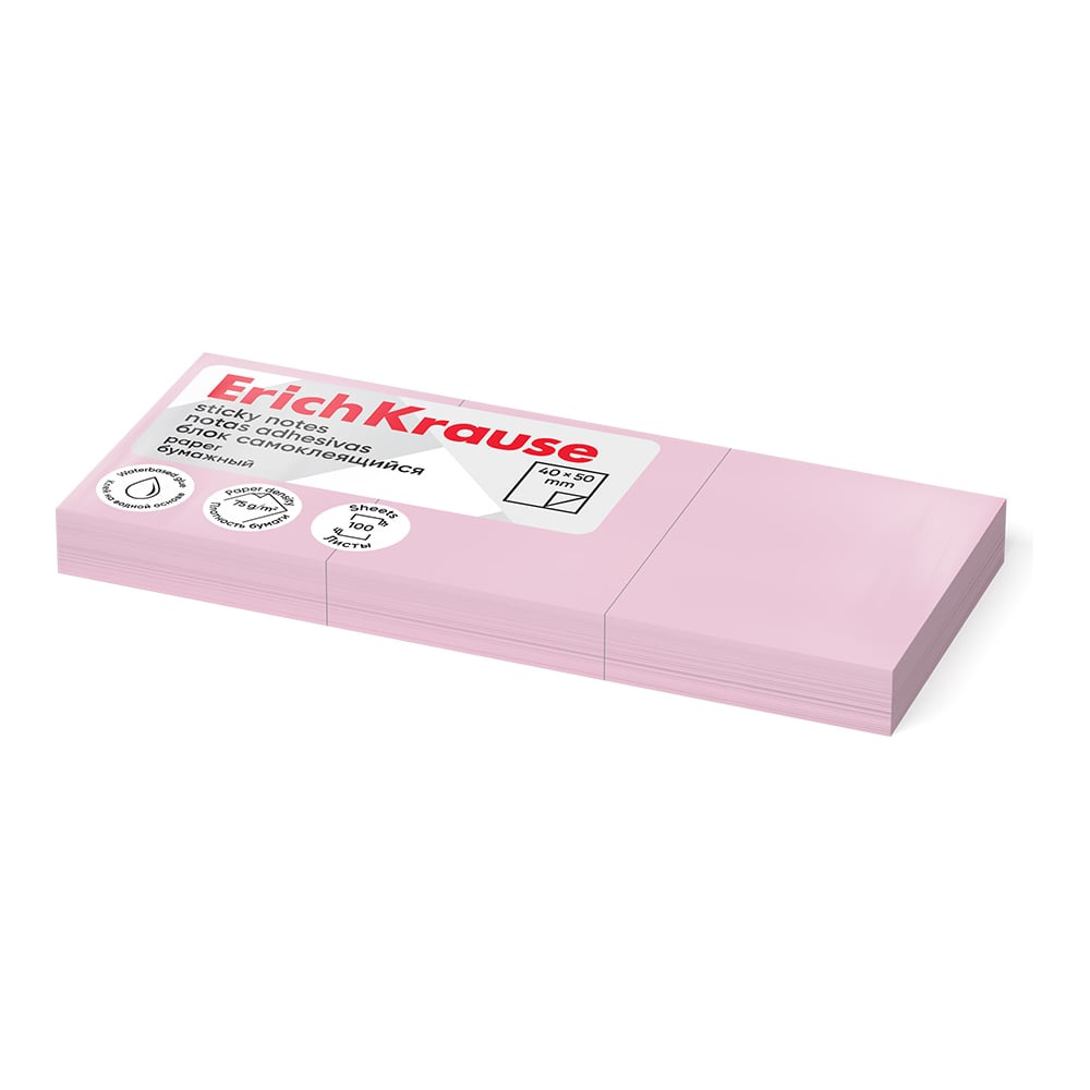Изображение товара Блок самоклеящийся бумажный ErichKrause 40x50 мм 300 листов розовый
