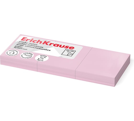 Изображение товара Блок самоклеящийся бумажный ErichKrause 40x50 мм, 300 листов, розовый 61703