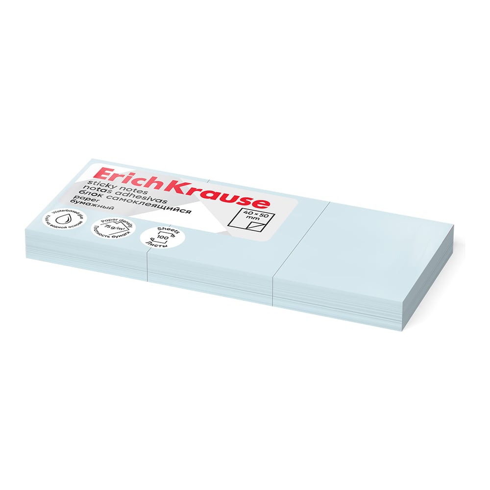 Изображение товара Блок самоклеящийся бумажный ErichKrause 40x50 мм, 300 листов, голубой 61704