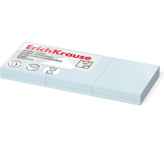 Изображение товара Блок ErichKrause самоклеящийся бумажный 40х50 мм, 300 листов, голубой 61704