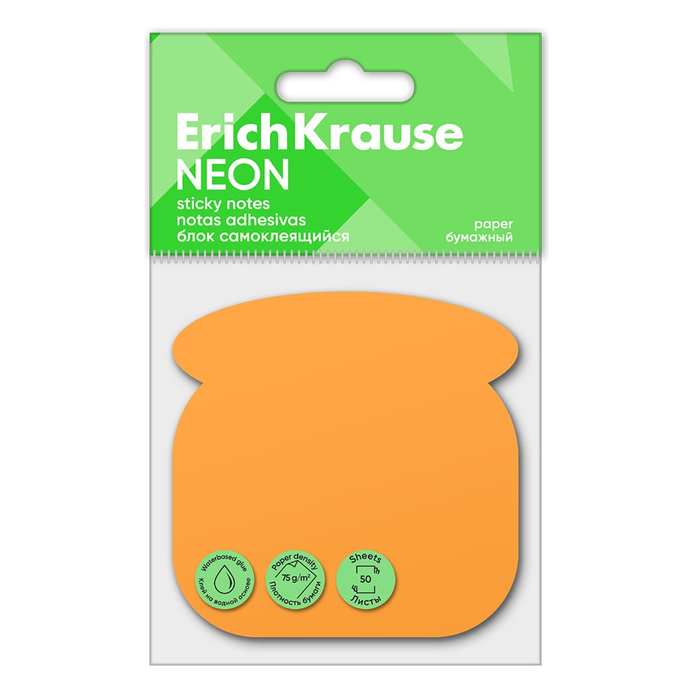 Изображение товара Блок самоклеящийся бумажный ErichKrause Phone Neon оранжевый 50 листов