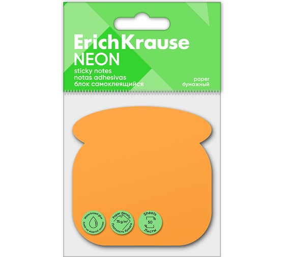 Изображение товара Блок самоклеящийся бумажный ErichKrause Phone Neon, 50 листов, оранжевый 61731