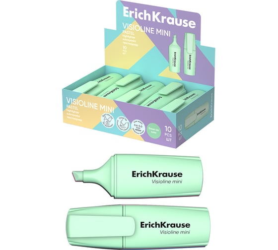 Изображение товара Текстмаркер ErichKrause Visioline V-12 Mini Pastel, цвет чернил зеленый в коробке-дисплее по 10 шт 60800