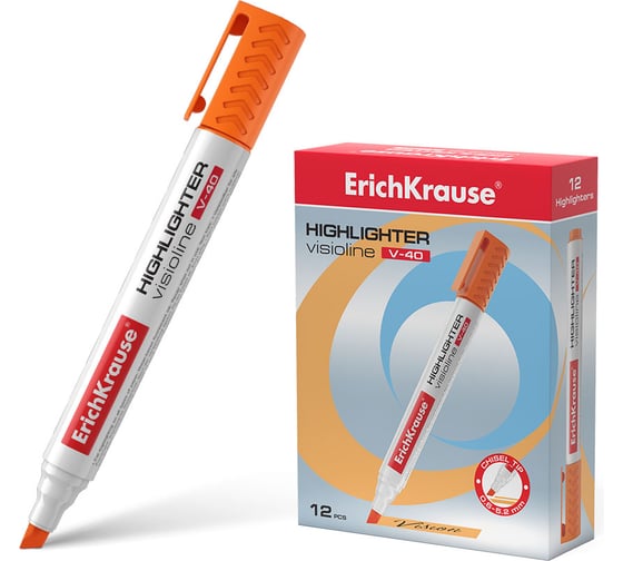 Изображение товара Текстмаркер ErichKrause Visioline V-40 Neon, цвет чернил оранжевый в коробке по 12 шт 30977