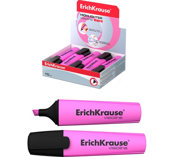 Изображение товара Текстмаркер ErichKrause Visioline V-12 Neon, цвет чернил розовый в коробке-дисплее по 10 шт 32498
