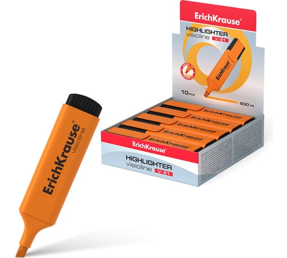 Изображение товара Текстмаркер ErichKrause Visioline V-21 Neon, цвет чернил оранжевый в коробке по 10 шт 56913