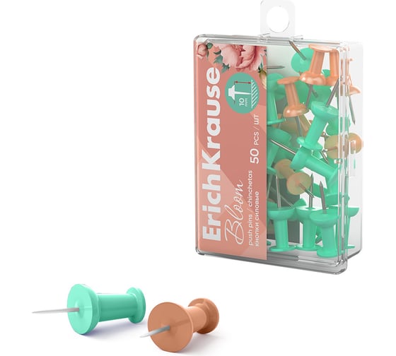 Изображение товара Кнопки силовые ErichKrause Pastel Bloom, ассорти в пластиковой коробке 50 шт 62061