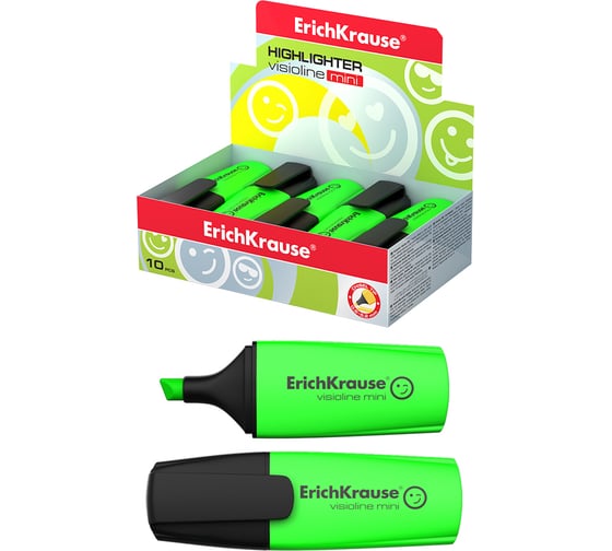 Изображение товара Текстмаркер ErichKrause Visioline V-12 Mini Neon, цвет чернил зеленый в коробке-дисплее 10 шт 42754