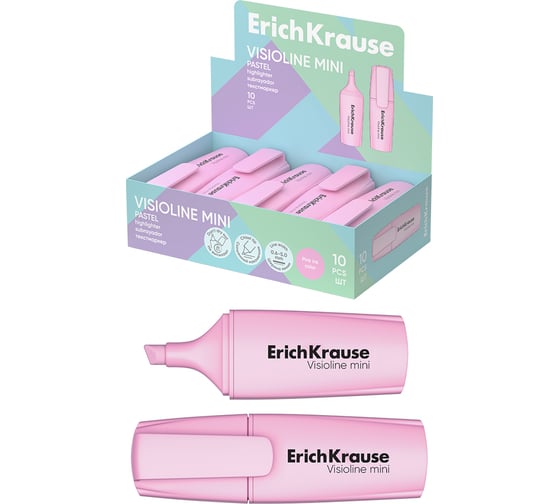 Изображение товара Текстмаркер ErichKrause Visioline V-12 Mini Pastel, цвет чернил розовый в коробке-дисплее по 10 шт 60801