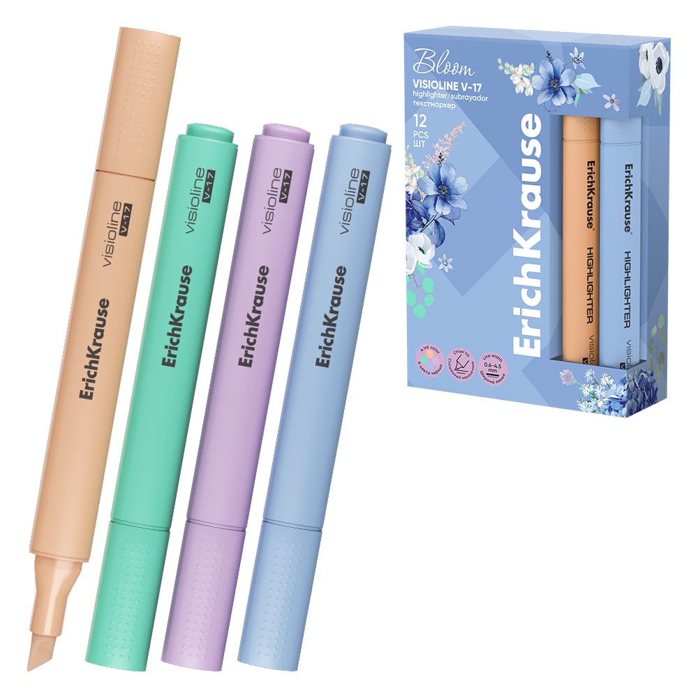 Изображение товара Текстмаркер ErichKrause Visioline V-17 Pastel Bloom 24 шт набор