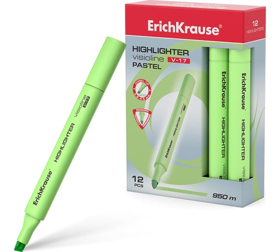 Изображение товара Текстмаркер ErichKrause Visioline V-17 Pastel, цвет чернил зеленый в коробке по 12 шт 56020