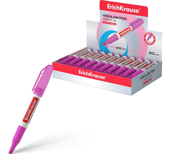 Изображение товара Текстмаркер ErichKrause Visioline V-11 Mini Neon, цвет чернил оранжевый в коробке-дисплее по 20 шт 56903