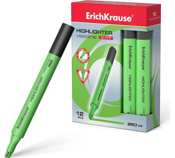 Изображение товара Текстмаркер ErichKrause Visioline V-17 Neon, цвет чернил зеленый в коробке по 12 шт 56701