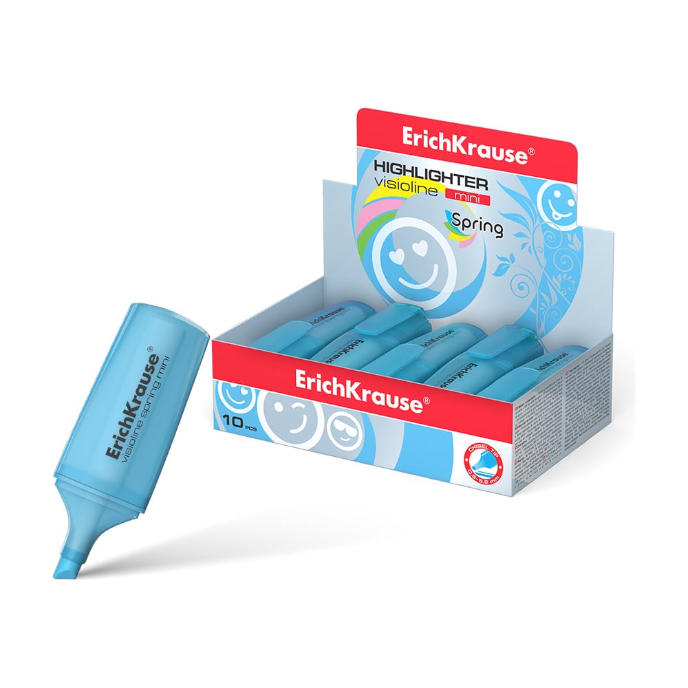 Изображение товара Текстмаркер ErichKrause Visioline Mini Spring голубой 10 шт в коробке-дисплее