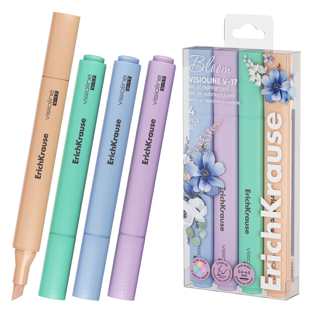 Изображение товара Набор текстовых маркеров ErichKrause Visioline V-17 Pastel Bloom, 4 цвета