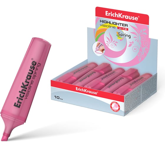 Изображение товара Текстмаркер ErichKrause Visioline V-12 Spring, цвет чернил розовый в коробке-дисплее по 10 шт 50509