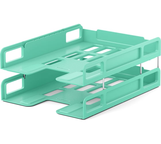 Изображение товара Набор из 2 пластиковых лотков-трансформеров для бумаг ErichKrause Techno, Pastel Bloom, зеленый 61485