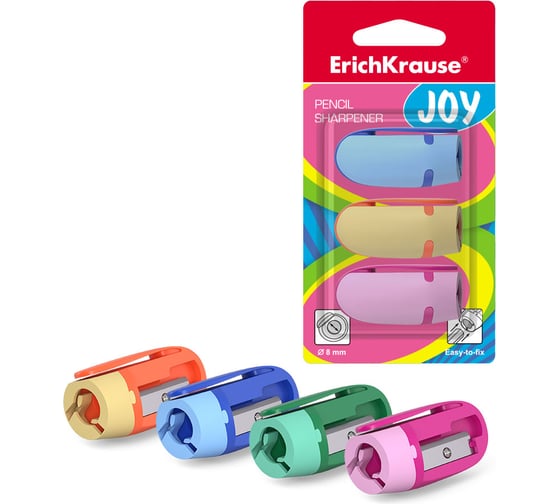 Изображение товара Точилка пластиковая ErichKrause JOY, ассорти в тубусе по 48 шт 21825