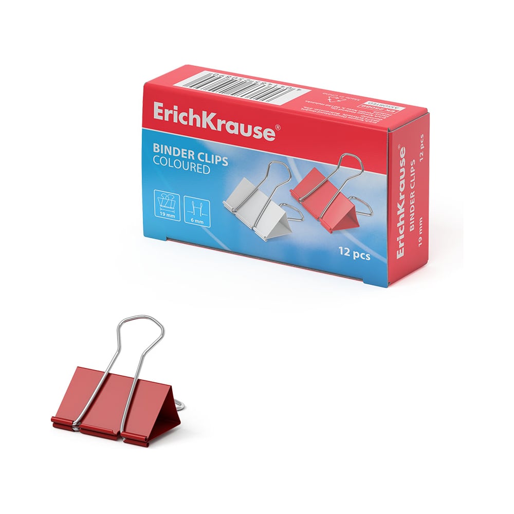 Изображение товара Зажимы для бумаг ErichKrause Classic 19 мм ассорти 12 шт в коробке