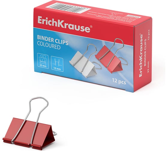 Изображение товара Зажимы для бумаг ErichKrause Classic, 25 мм, ассорти коробка 12 шт 25090