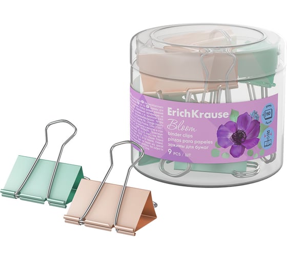 Изображение товара Зажимы ErichKrause для бумаг Цветущая нежность, 32 мм, ассорти 62070