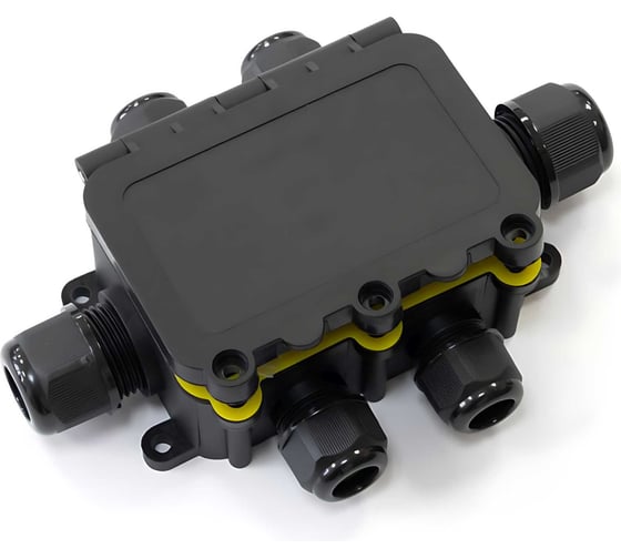 Изображение товара Распределительная коробка с откидной крышкой Промрукав 6-вводная, IP68, ПА66, 40А, 450В, d3,5-12 мм, 131x95x37 PR08.13155