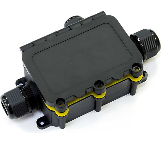 Изображение товара Распределительная коробка с откидной крышкой Промрукав 3-вводная, IP68, ПА66, 40А, 450В, d3,5-12 мм, 131x80x37 PR08.13152