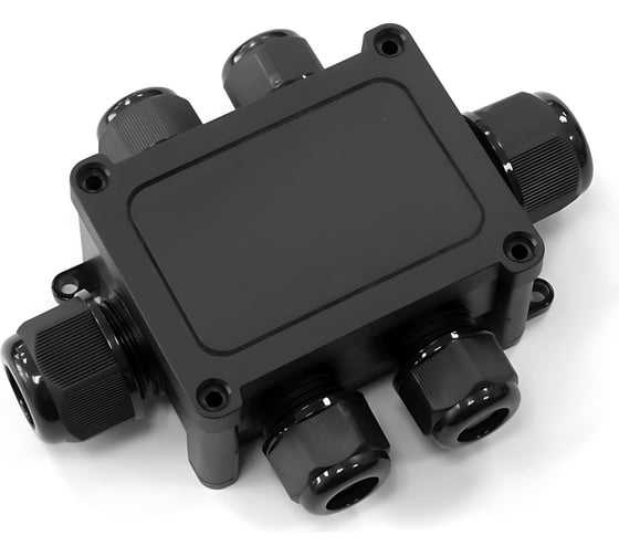 Изображение товара Распределительная коробка Промрукав 6-вводная, IP68, ПА66, 40А, 450В, d5-14 мм, 135x96x42 черная PR08.13151