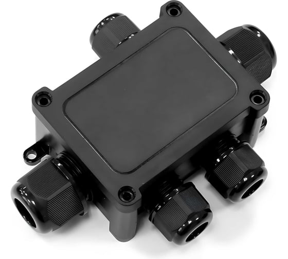 Изображение товара Распределительная коробка Промрукав 5-вводная, IP68, ПА66, 40А, 450В, d5-14 мм, 135x96x42 черная PR08.13150