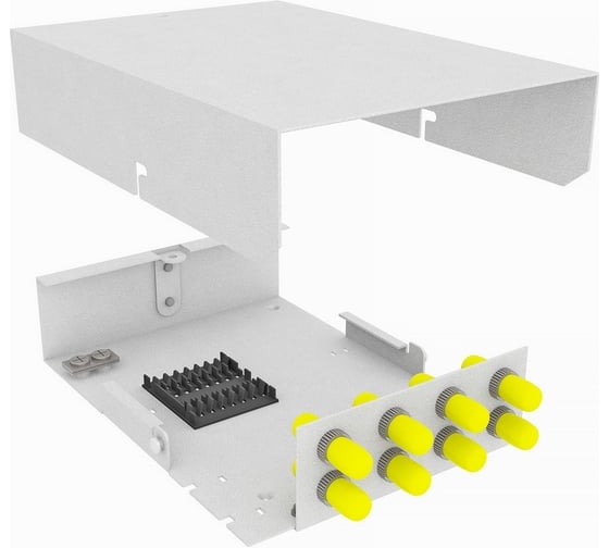 Изображение товара Кросс оптический TopLAN, настенный, 8 ST/UPC адаптеров, многомодовый MM 50/125 (OM2), укомплектованный, КРН-Top-8ST/U-OM2-GY