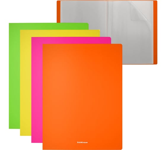 Изображение товара Папка файловая пластиковая ErichKrause Matt Neon, c 20 карманами, A4, ассорти, 4 шт 49930