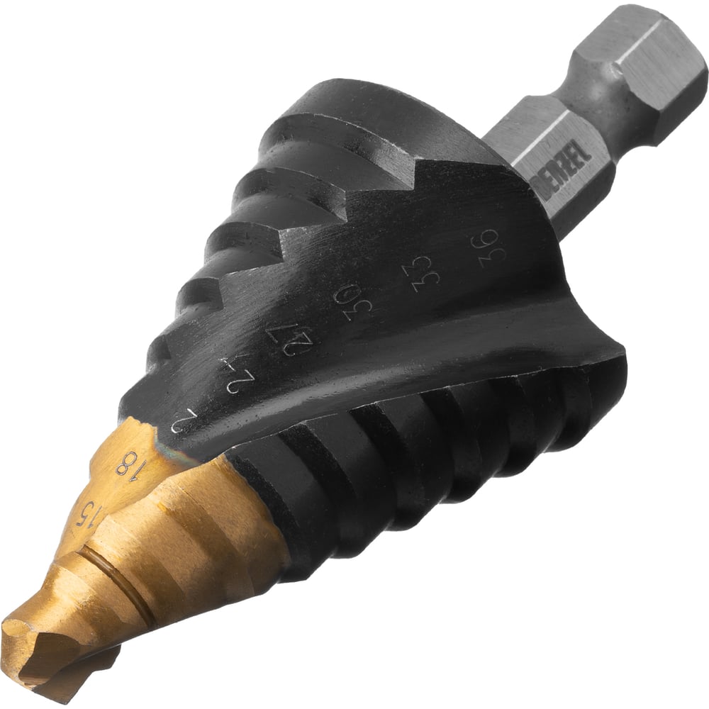 Изображение товара Сверло ступенчатое Denzel 9-36 мм R6M5 шестигранный хвостовик